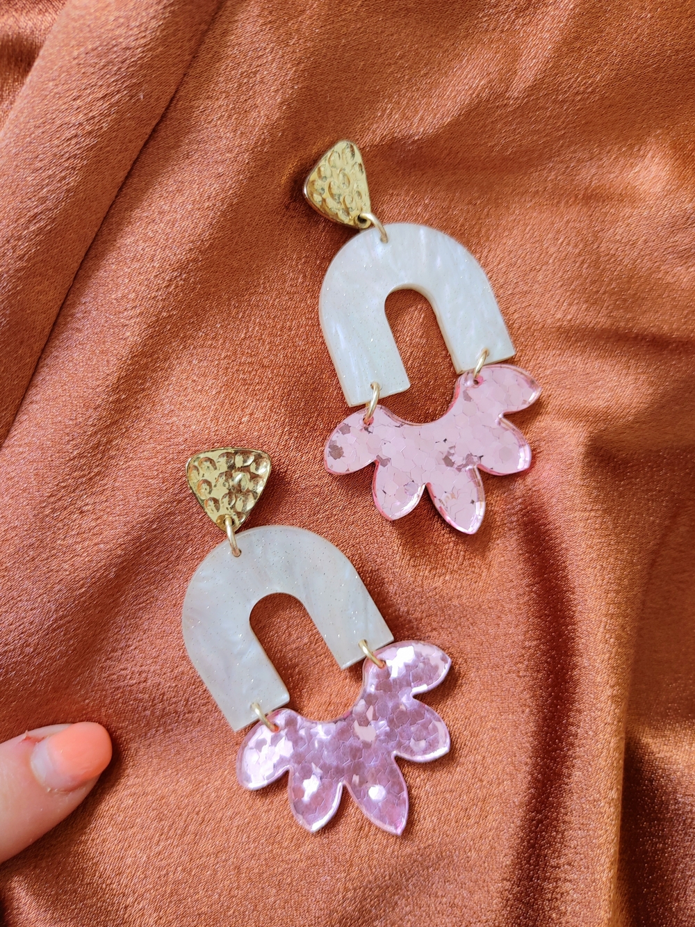 Gold & Pink Resin Fun Earrings!